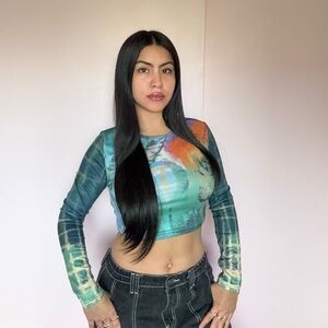 Colorful Tie-Dye Long Sleeve Crop Top